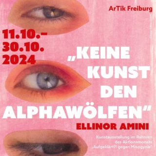 🔥"Keine Kunst den Alphawölfen" ~ 11.10.- 30.10.24 🔥
In der Ausstellung „Keine Kunst den Alphawölfen“ zeigt die Künstlerin und Designerin @ellinoramini verschiedenste Werke und Techniken über Aufklärung und Misogynie. Mit viel Farbe und Humor stellt sie gesellschaftskritische Fragen über die Rolle und den Körper der Frau, toxische Männlichkeitsbilder und den weiblichen Ursprung von Religionen. Aber auch persönliche Themen, wie eine autobiographische Arbeit über das Leben ihrer Großmutter sind zu sehen. Mit zwei Installationen, Malereien, Collagen und Mixed Material Arbeiten zeigt Ellinor Amini eine große künstlerische Vielfalt. Dabei spielen auch ihre HIDDEN SHEROES wieder eine große Rolle, diesmal als Collagenarbeiten auf Leinwand. Die Ausstellung lädt zum Lachen, Fragen stellen und wütend werden auf. Sie empowert und inspiriert zu neuen Perspektiven.

Ellinor Amini (B.A. Textil- und Modedesign, M.A. Design und Künstlerische Konzeption und Design) arbeitet als selbstständige Künstlerin und interdisziplinäre Grafikerin in vielen kreativen Bereichen.

Vernissage: 11.10.24 um 18 Uhr
Führung: 27.10.24 um 15 Uhr
Finissage: 30.10.24 um 16 Uhr

@aktionswoche_sexuelle_bildung 

#aktionsmonat #aufgeklaert #sexuellebildung #kunst #artikfreiburg