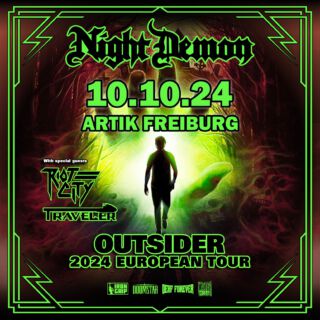 Die Heavy-Metal-Institution NIGHT DEMON aus Ventura, Kalifornien kehrt mit ihrem dritten Album „Outsider“ zurück, welches am 17. März vergangenen Jahres über Century Media Records erschienen ist. Seit mehr als einem Jahrzehnt halten Night Demon trotzig die Fahne des traditionellen Heavy Metal hoch, unbeirrt von allen Trends in der Branche und unbeeindruckt von allen globalen Katastrophen. Mit dem aktuellen Album betreten die Herrschaften musikalisch wie lyrisch tatsächlich etwas Neuland: Waren die ersten beiden Night Demon-Platten in erster Linie Song-orientiert, steht bei dem Konzeptalbum „Outsider“ das Gesamtbild im Vordergrund. Die mitgelieferte Handlungszusammenfassung zum neuen Album zeigt, wie ernst es Frontmann Jarvis Leatherby und seinen Mitstreitern mit der Sci-Fi-Horrorgeschichte des Albums ist. Darin geht es um Johnny, der in das sogenannte Shadow Realm, also Schattenreich, gezogen wird. Dort findet er eine Welt vor, die seiner eigenen sehr ähnlich ist, aber einige düstere Twists präsentiert. Die neun Songs der Platte zeichnen seinen Weg zurück in seine eigene Realität – und das wird auch in Gänze auf der Tour passieren. Außerdem spielen die Kalifornier ein umfangreiches Best of. ihrer bisherigen Veröffentlichungen und versprechen eine besonders lange Setlist darzubieten!
Mit im Gepäck für Freiburg haben sie die großartigen TRAVELER aus Übersee, die im Februar ihr drittes Album veröffentlichen werden und mehr als nur ein Anheizer sein werden an diesem magischen Abend im ArTik!

10.10.24
Einlass: ab 20:00 Uhr
Beginn: 21 Uhr
⚡ Ticketlink in Bio

@nightdemonmetal 
@heavymetaltraveler 
#artik #artikfreiburg #freiburg #freiburgwasgeht #heavymetal #metal #whatthefreiburg