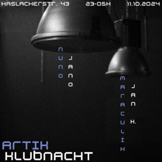 Next klubnacht  we invited Nuno and JANO at the Auditorium. On the Empore, local support with Maraculix and Jan K.

NO space for racism, sexism, antisemitism, homo – or trans*phobia and any other form of discrimination!
______

Lineup:

Auditorium (Hardgroove/ Hypnotic Techno/ Trance)

24:00-02:30 @nuno_kornstaedt 
02:30-05:00 @jano.wav 

Empore (Breaks/ House/ Dub Techno)

23:00-01:00 @maraxlisa 
01:00-04:00 @jan_k231 

______
11.10.2024 // 23:00-05:00

Presale link in bio.

We are looking forward,
come over and dance with us all night long!